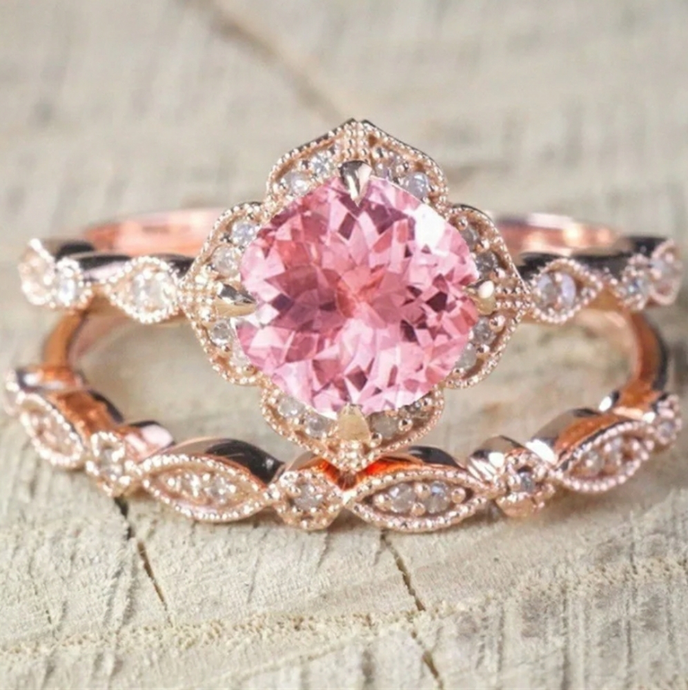 2pcs Rose Gold Pink Saphire Set - Picture 2 of 4